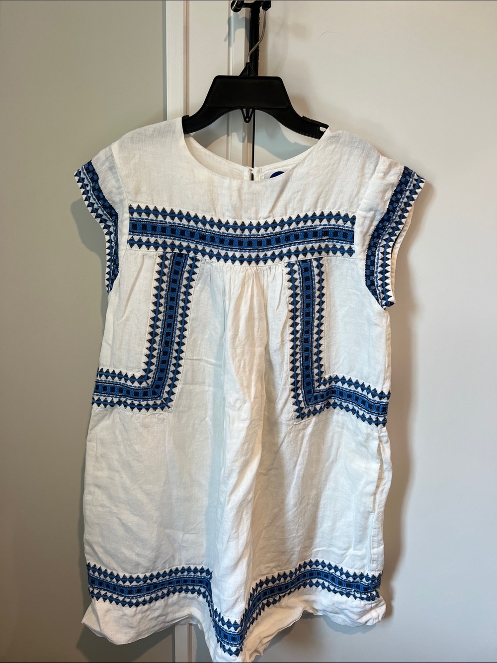 Navy Bleu White Mini Dress with Blue Embroidered Trim